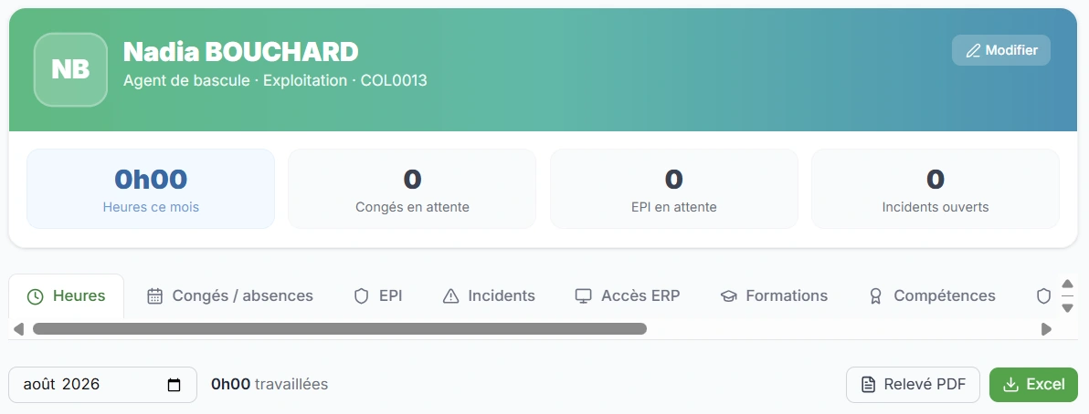 Capture d'écran du module RH : registre du personnel, GPEC & accueil dans Okapia OS